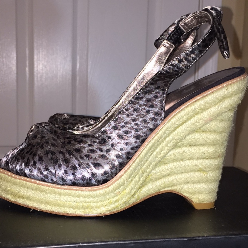 NINE WEST  leopard satin wedges size 6 medium